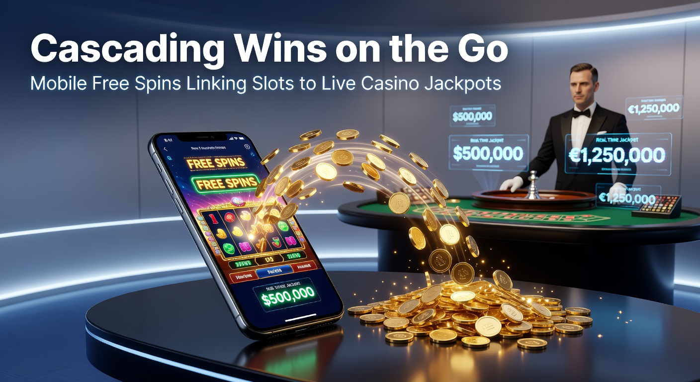 Live-Casino-Tisch mit Jackpot-Anzeige, verbunden mit mobilen Slot-Symbolen und Free-Spins-Effekten auf einem geteilten Bildschirm