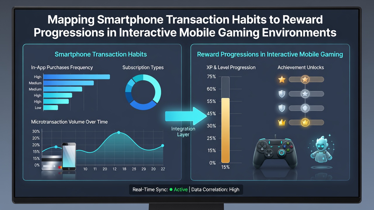 Visualisierung der Verknüpfung von mobilen Transaktionen mit Belohnungsprogressionen in interaktiven Spielen